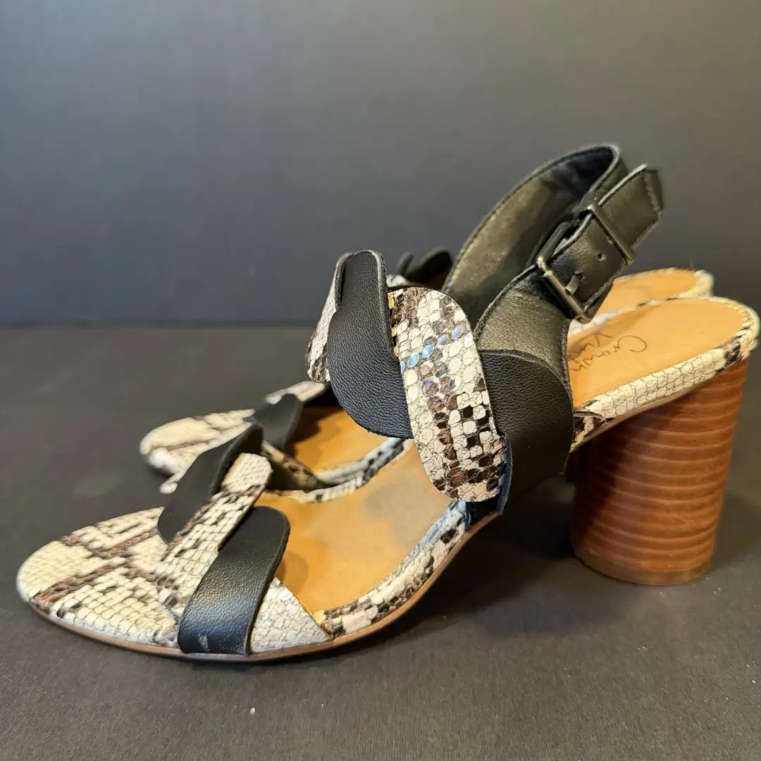 Crown Vintage Varenka Snakeskin Block Heel Slingback Sandal Size 7