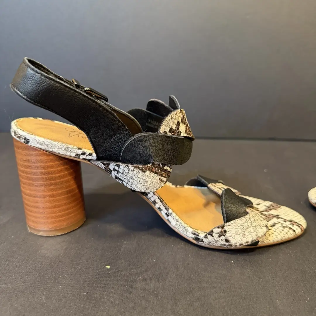 Crown Vintage Varenka Snakeskin Block Heel Slingback Sandal Size 7