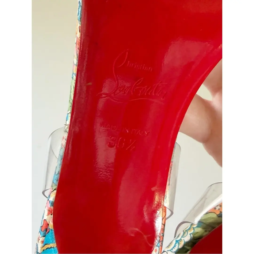 Christian Louboutin Arielita 花卉缎面 PVC 踝带高跟鞋 EU 36.5 码-