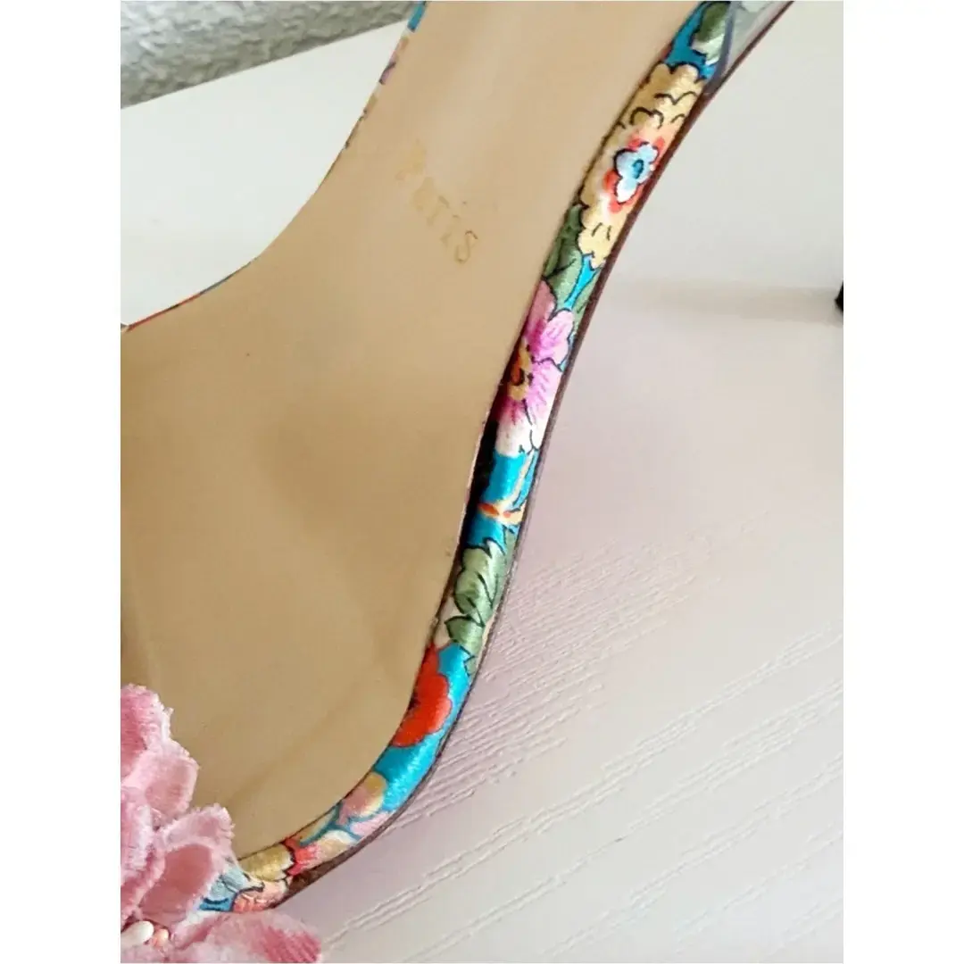 Christian Louboutin Arielita 花卉缎面 PVC 踝带高跟鞋 EU 36.5 码-