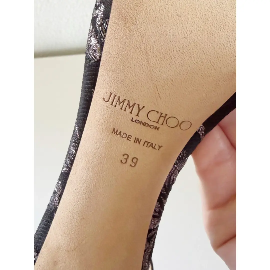 Jimmy Choo Misty 黑色银色锦缎踝带高跟鞋 EU 39 码-