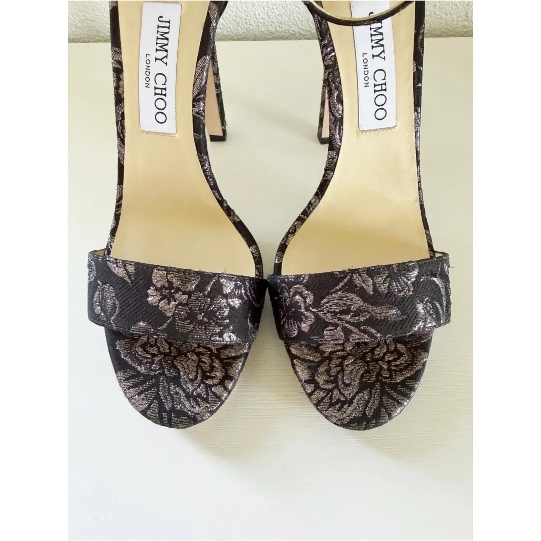 Jimmy Choo Misty 黑色银色锦缎踝带高跟鞋 EU 39 码-