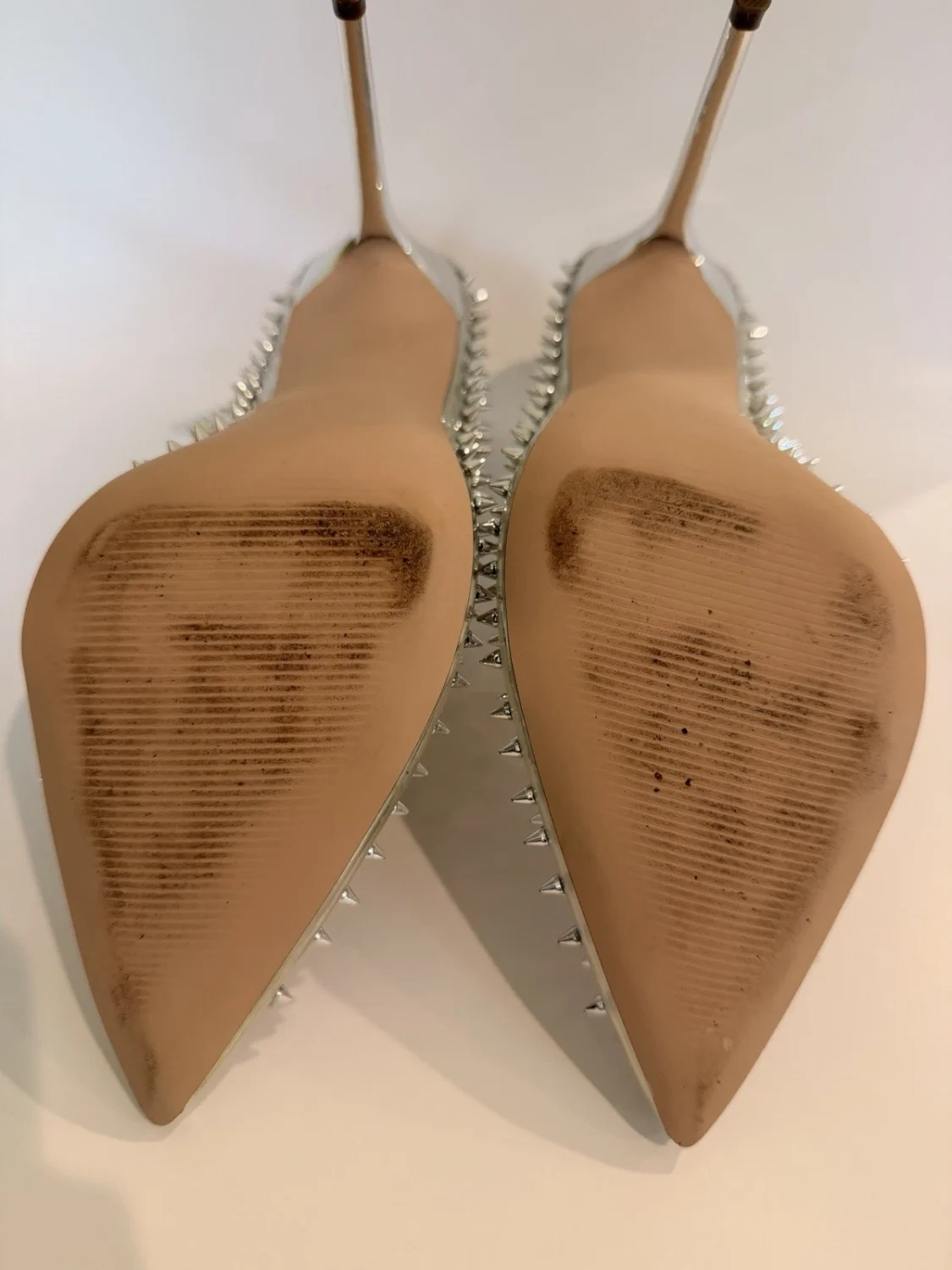 Steve Madden Vala带钉透明高跟鞋银色铆钉高跟鞋女式10码-