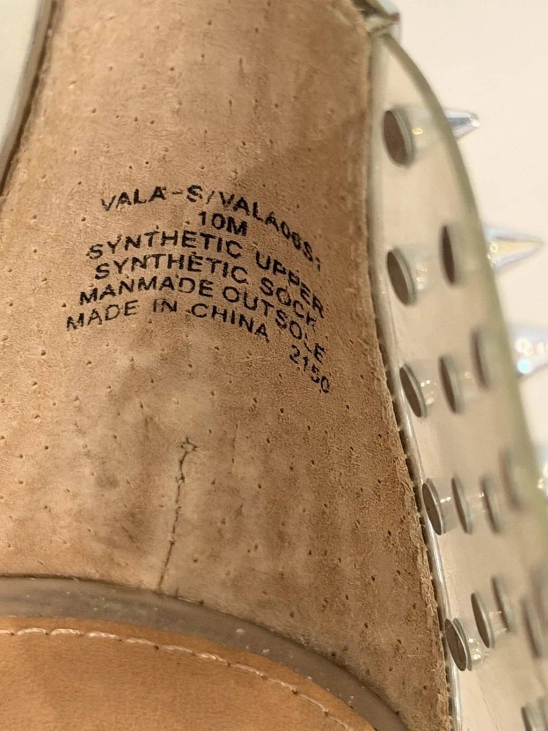 Steve Madden Vala带钉透明高跟鞋银色铆钉高跟鞋女式10码-