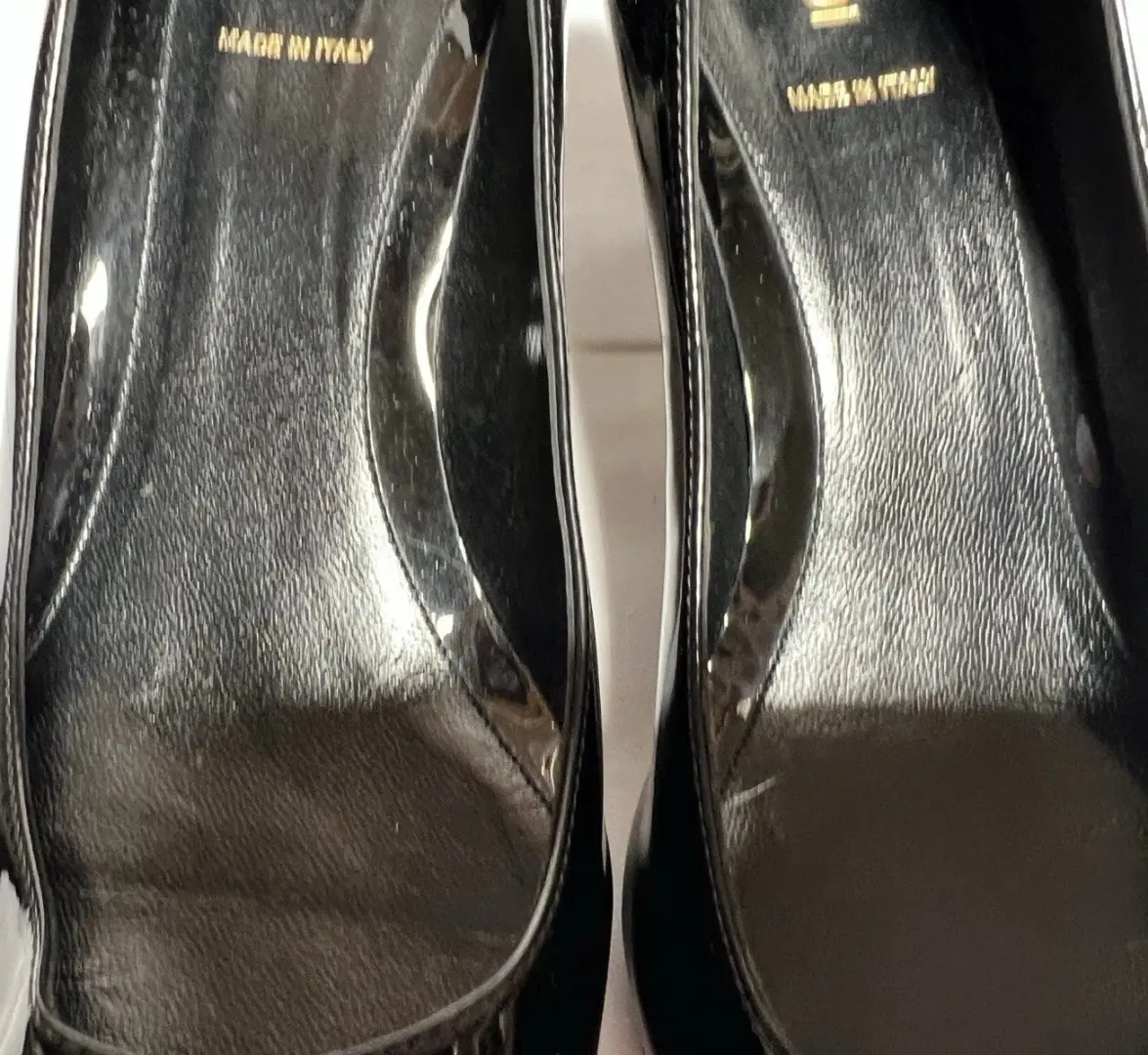 复古 FENDI Y2K 搪瓷中跟鞋黑色漆皮木纹小猫高跟鞋 39.5-