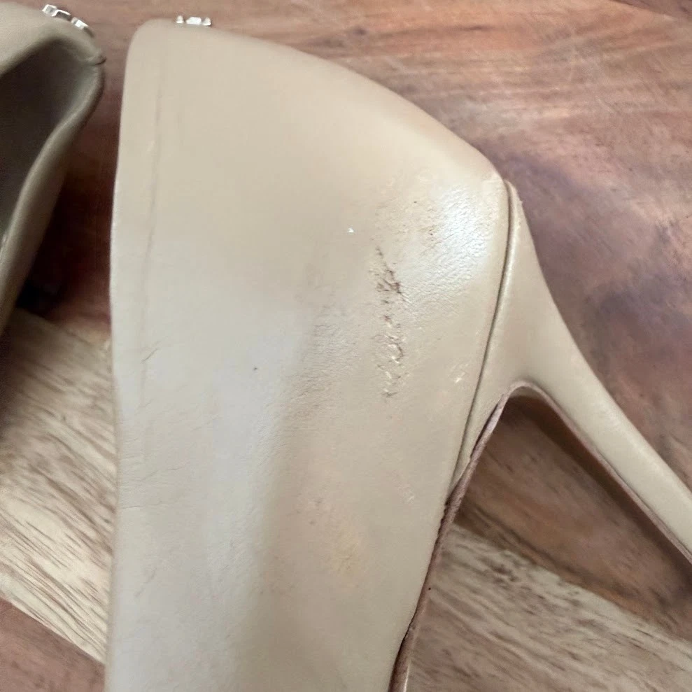 Sam Edelman 女式 7.5 Hazel 尖头皮革高跟鞋米色裸色-