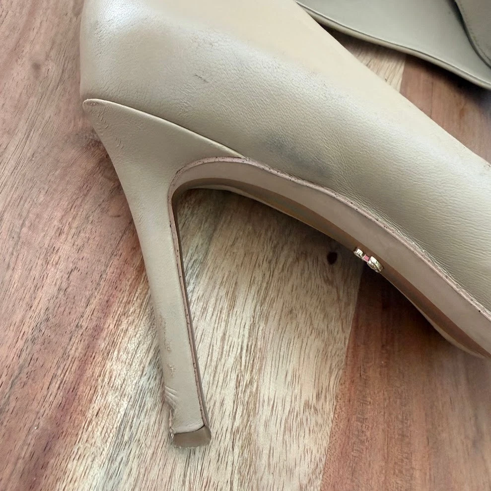 Sam Edelman 女式 7.5 Hazel 尖头皮革高跟鞋米色裸色-