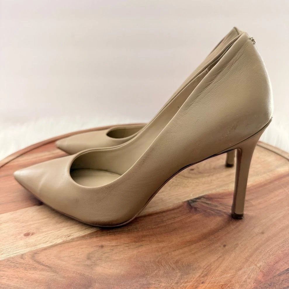 Sam Edelman 女式 7.5 Hazel 尖头皮革高跟鞋米色裸色-