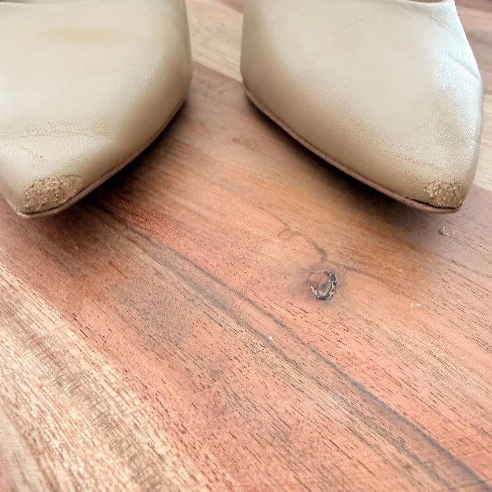Sam Edelman 女式 7.5 Hazel 尖头皮革高跟鞋米色裸色-