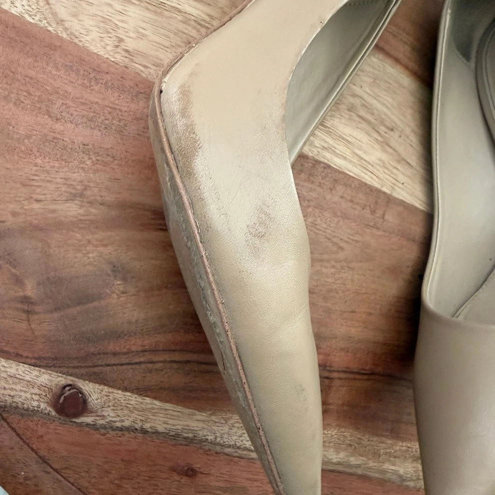 Sam Edelman 女式 7.5 Hazel 尖头皮革高跟鞋米色裸色-