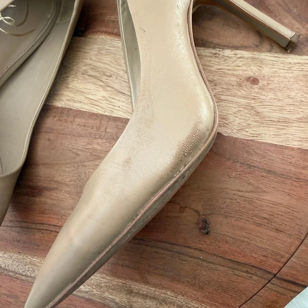 Sam Edelman 女式 7.5 Hazel 尖头皮革高跟鞋米色裸色-