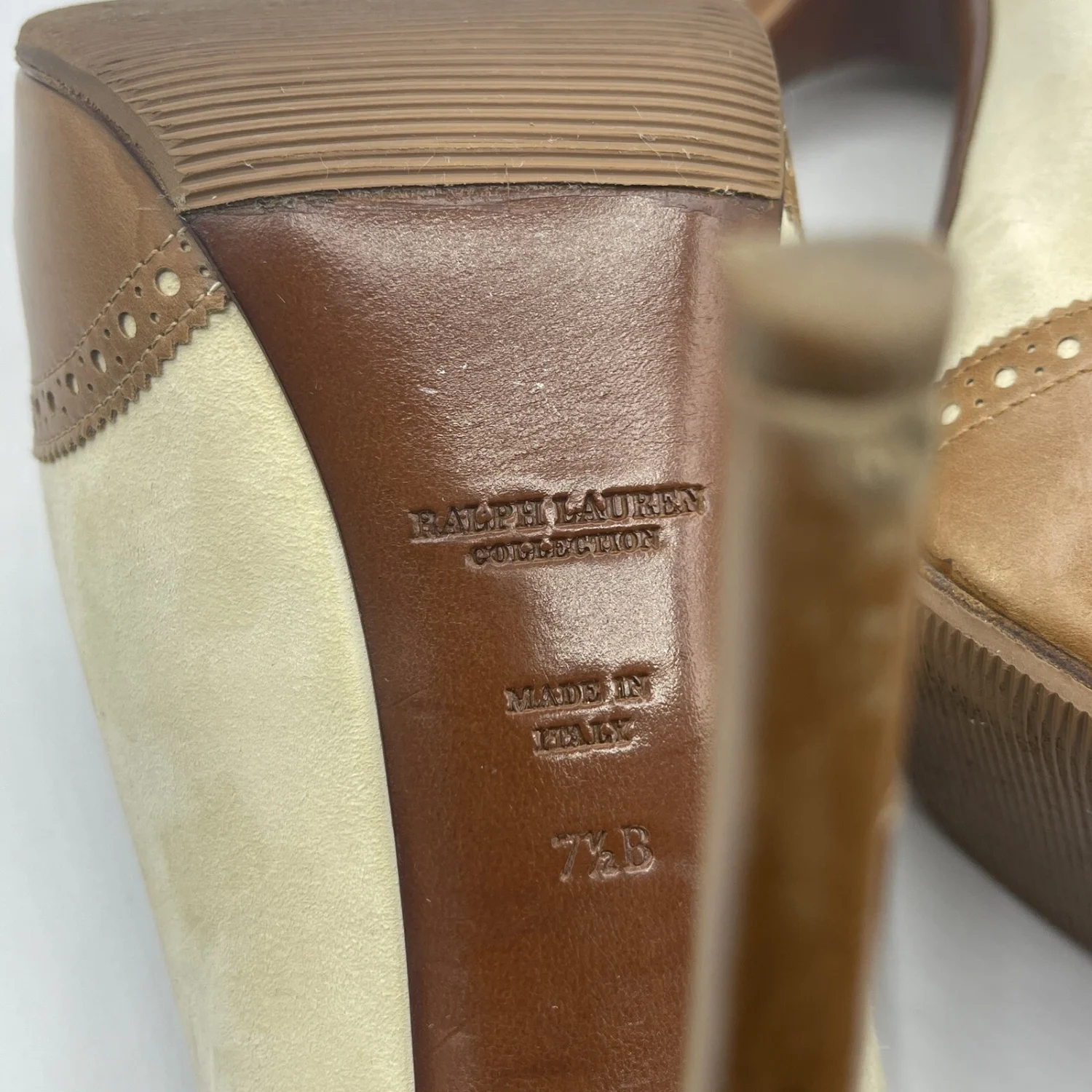复古 Ralph Lauren 紫色标签女式露趾高跟鞋翼尖意大利制造 7.5 B-