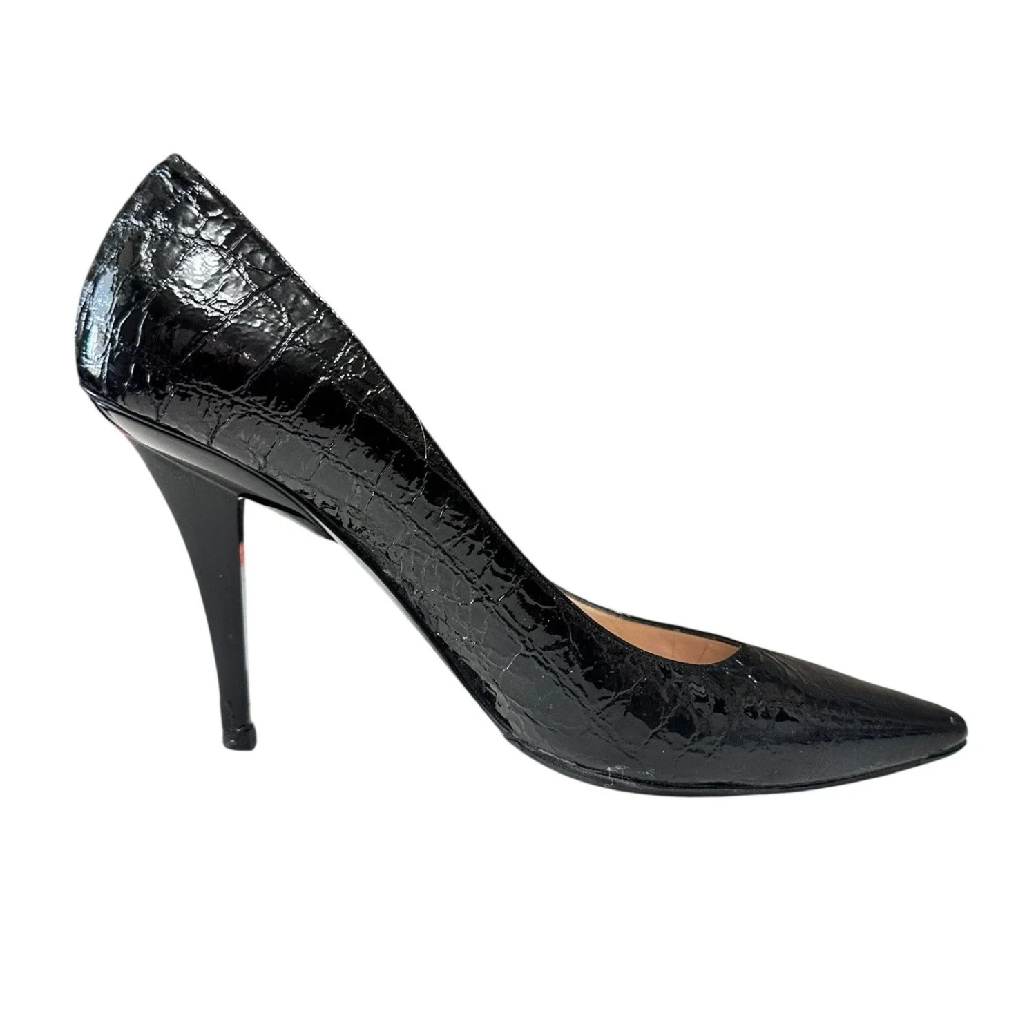 Jimmy Choo 黑色 Croc 压花漆皮尖头高跟鞋 38.5-