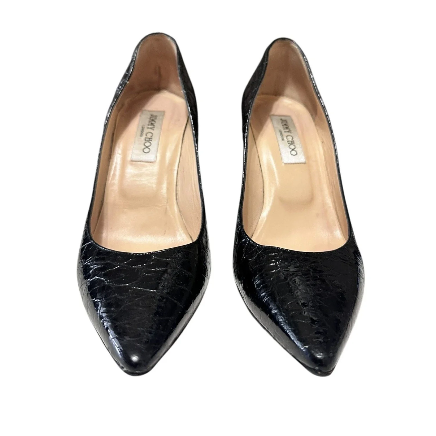 Jimmy Choo 黑色 Croc 压花漆皮尖头高跟鞋 38.5-