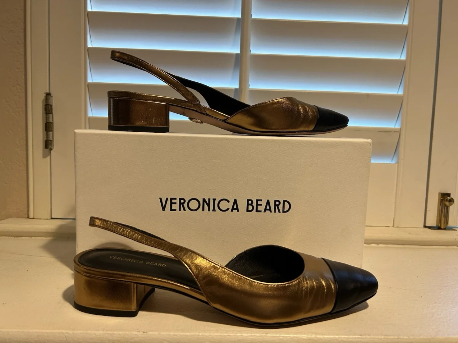 Veronica Beard Cecile 吊带泵黑色/米色 8.5 码二手-