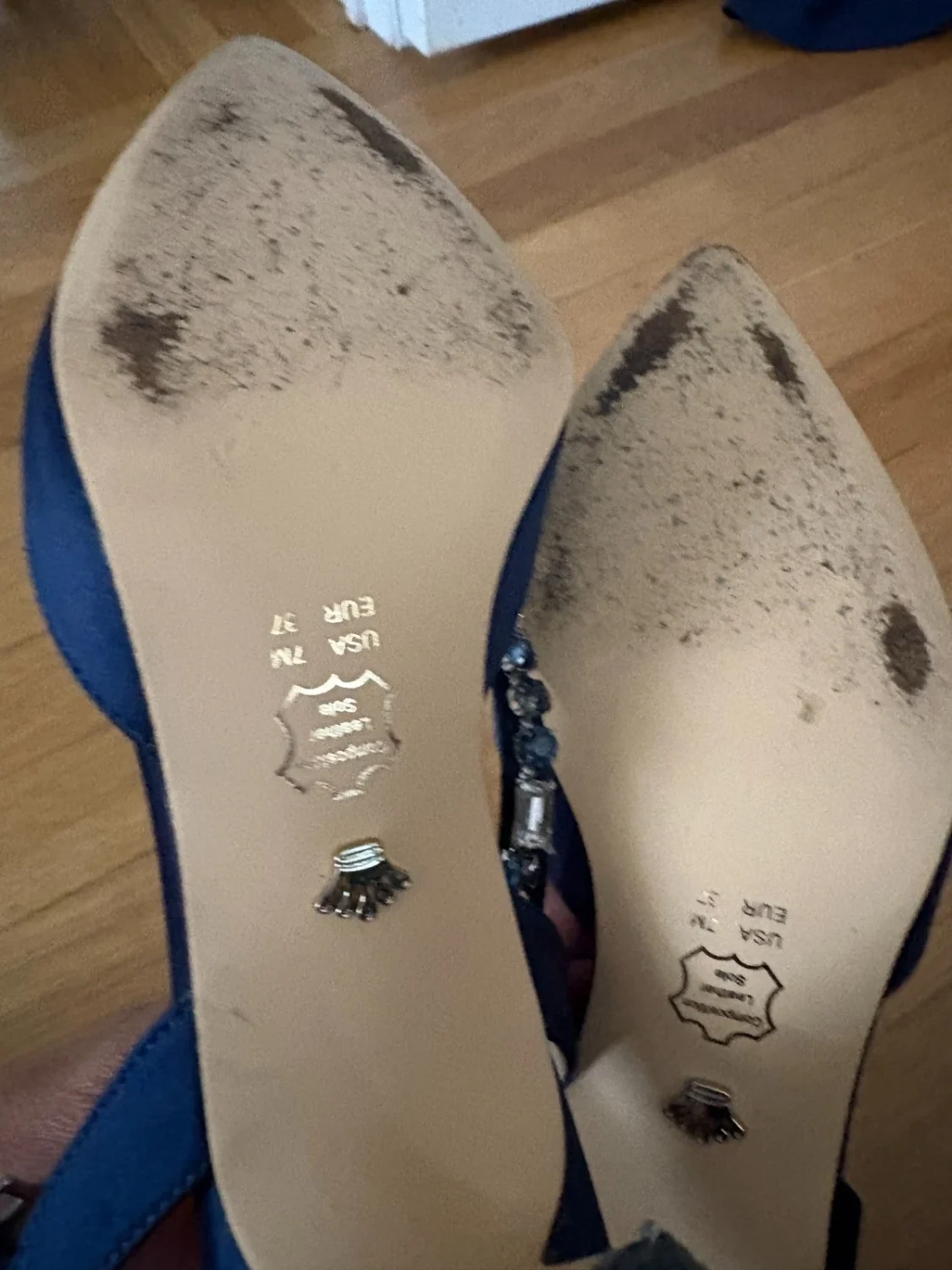 Nina 高跟鞋缎面水钻海军蓝 7 码-