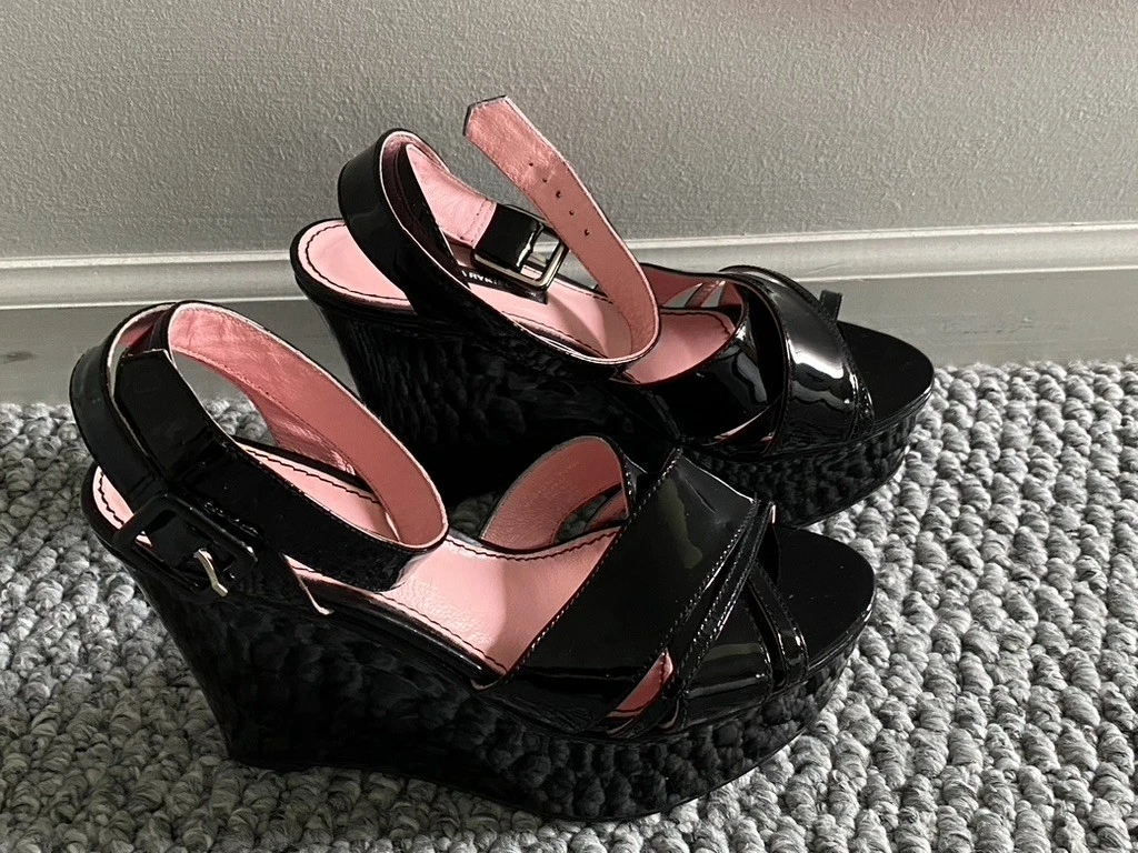 Sonia Rykiel H&M 黑色厚底漆皮鞋 7 码 US/38 EU-
