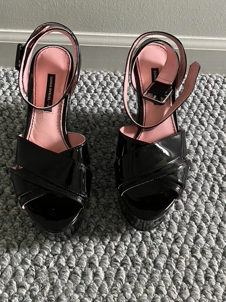 Sonia Rykiel H&M 黑色厚底漆皮鞋 7 码 US/38 EU-