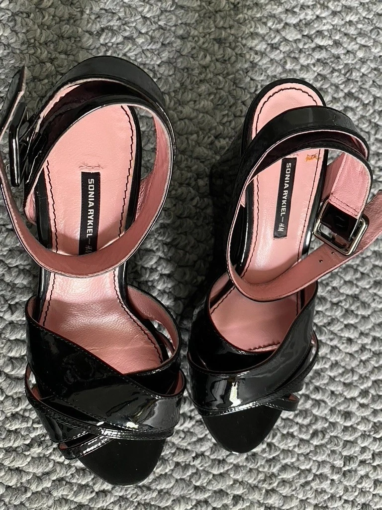 Sonia Rykiel H&M 黑色厚底漆皮鞋 7 码 US/38 EU-