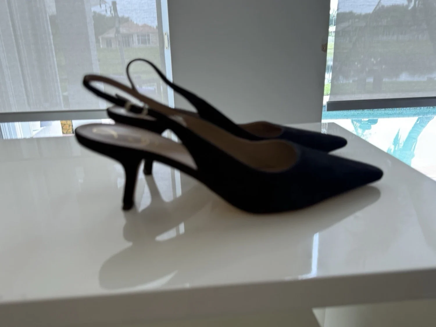 女式 Sam Edelman Bianka 黑色麂皮绒露跟高跟鞋 10 码-