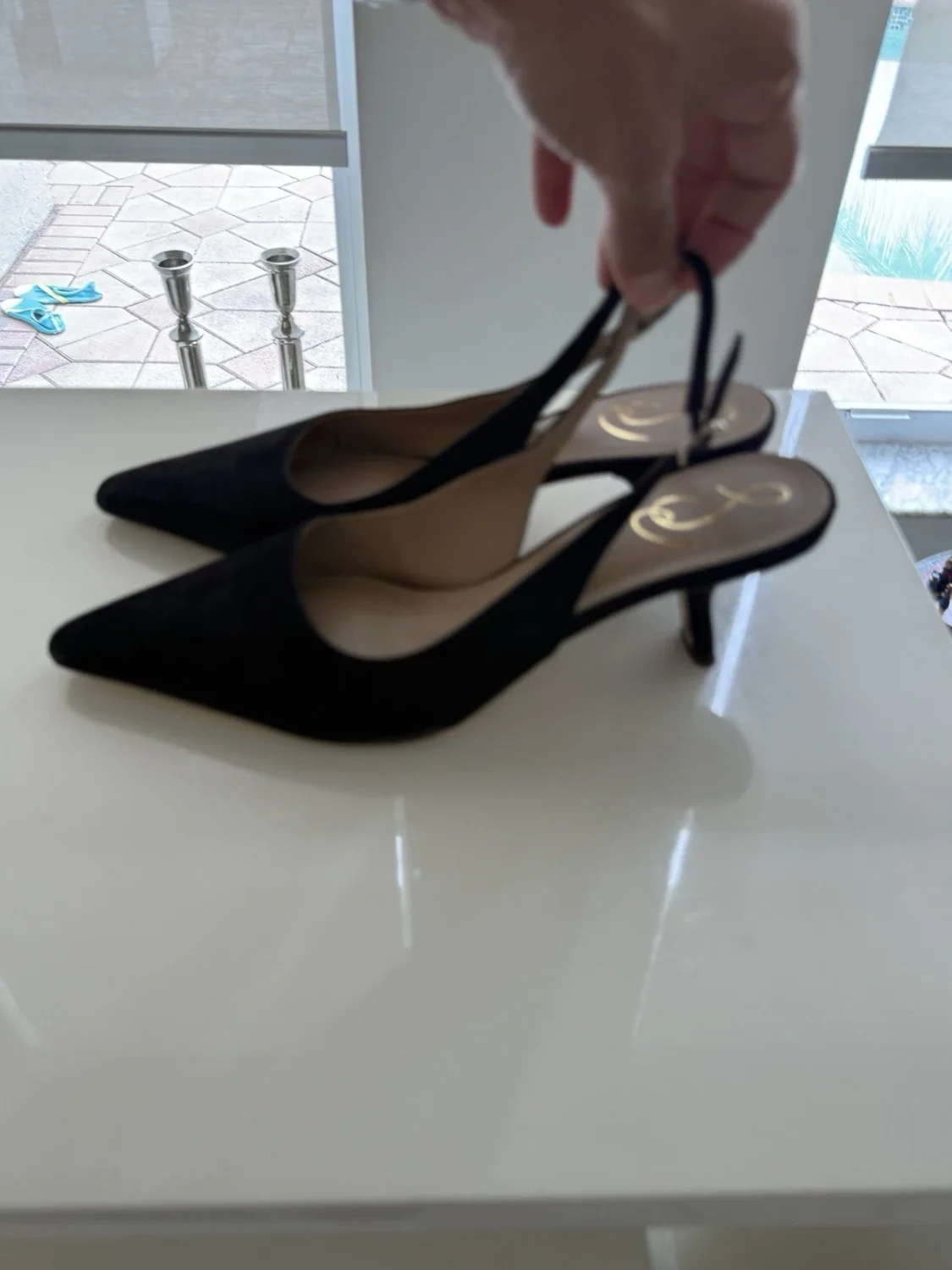 女式 Sam Edelman Bianka 黑色麂皮绒露跟高跟鞋 10 码-