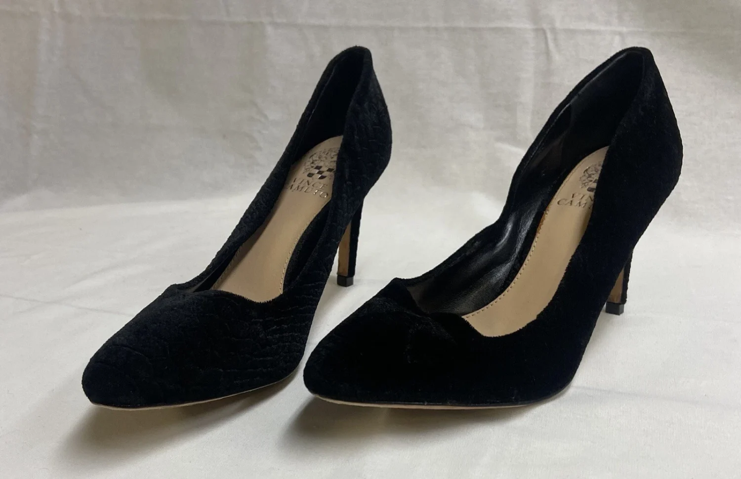 Vince Camuto女式高跟鞋7.5黑色拉丝绒高跟鞋懒人鞋-