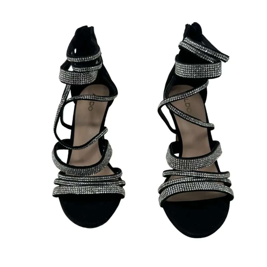 Aldo 黑色水钻绑带高跟鞋凉鞋 7 码-