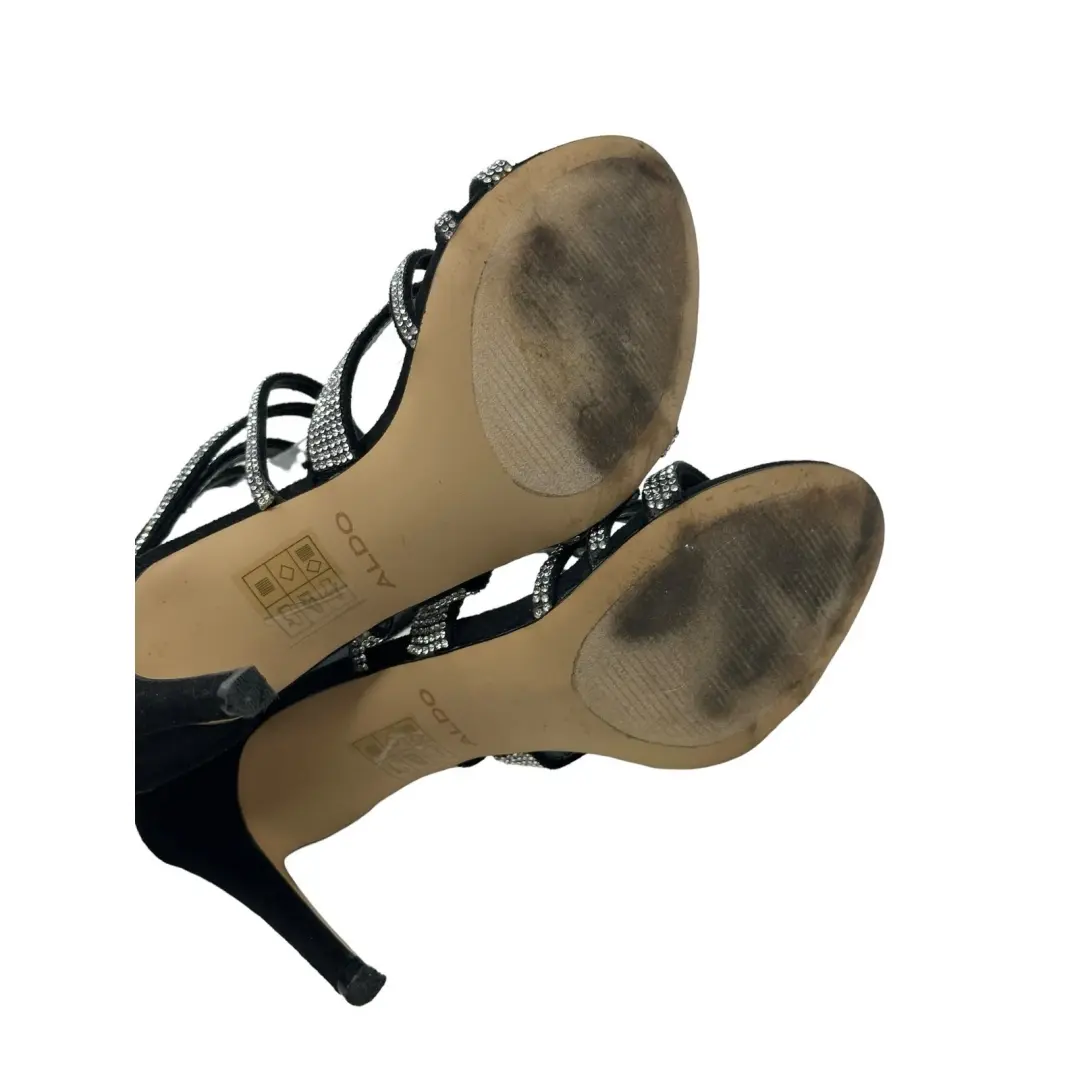 Aldo 黑色水钻绑带高跟鞋凉鞋 7 码-