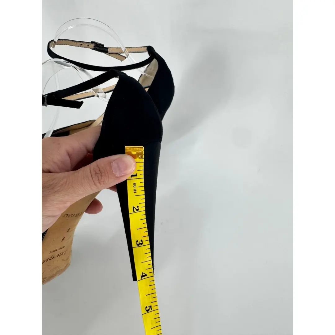 Kate Spade 厚底高跟鞋 女款 9 黑色缎面露趾脚踝带，意大利制造-