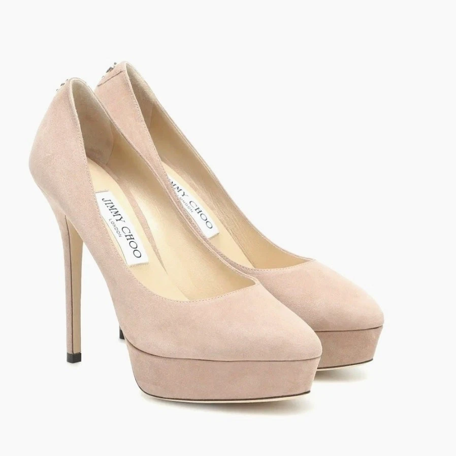 Jimmy Choo 8 Jenara 125 麂皮厚底高跟鞋 799 美元芭蕾舞粉红色裸色高跟鞋 38.5-