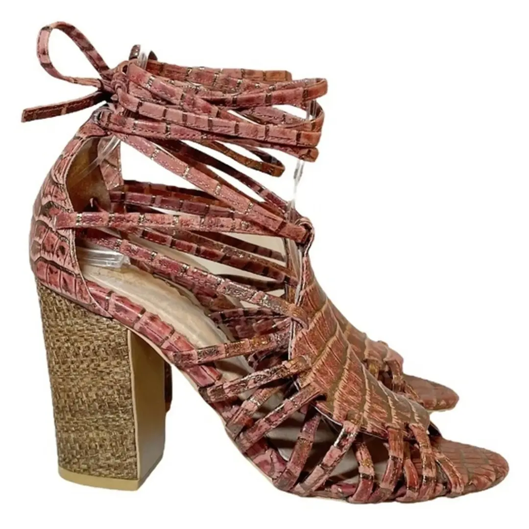 Anthropologie Miss Albright 踝包带波西米亚凉鞋腮红皮革 6.5 码-
