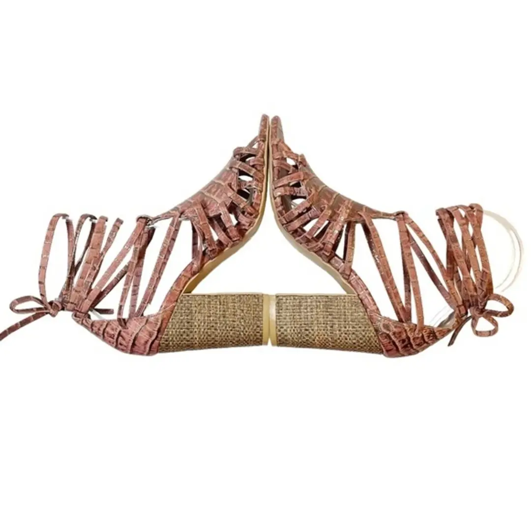 Anthropologie Miss Albright 踝包带波西米亚凉鞋腮红皮革 6.5 码-
