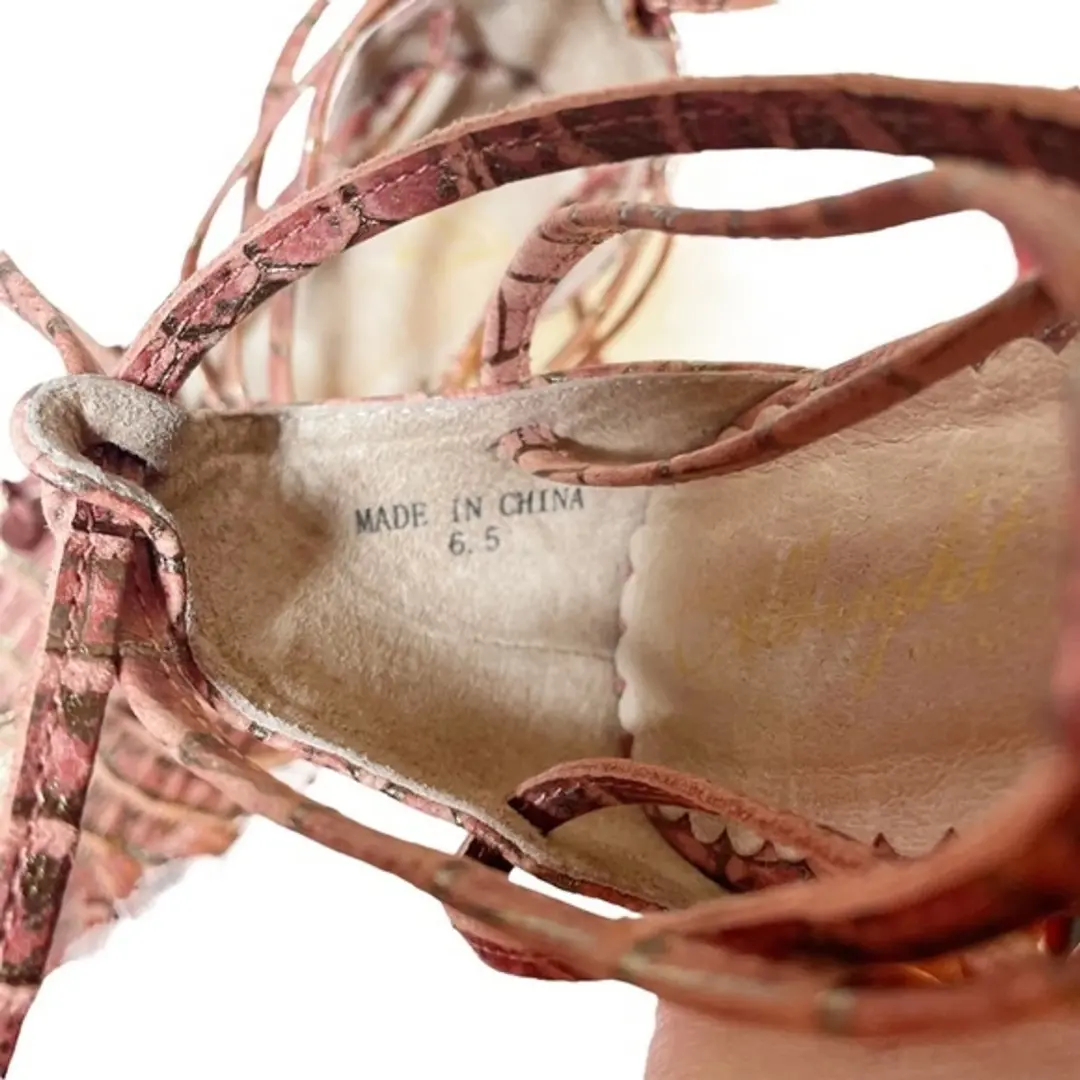 Anthropologie Miss Albright 踝包带波西米亚凉鞋腮红皮革 6.5 码-