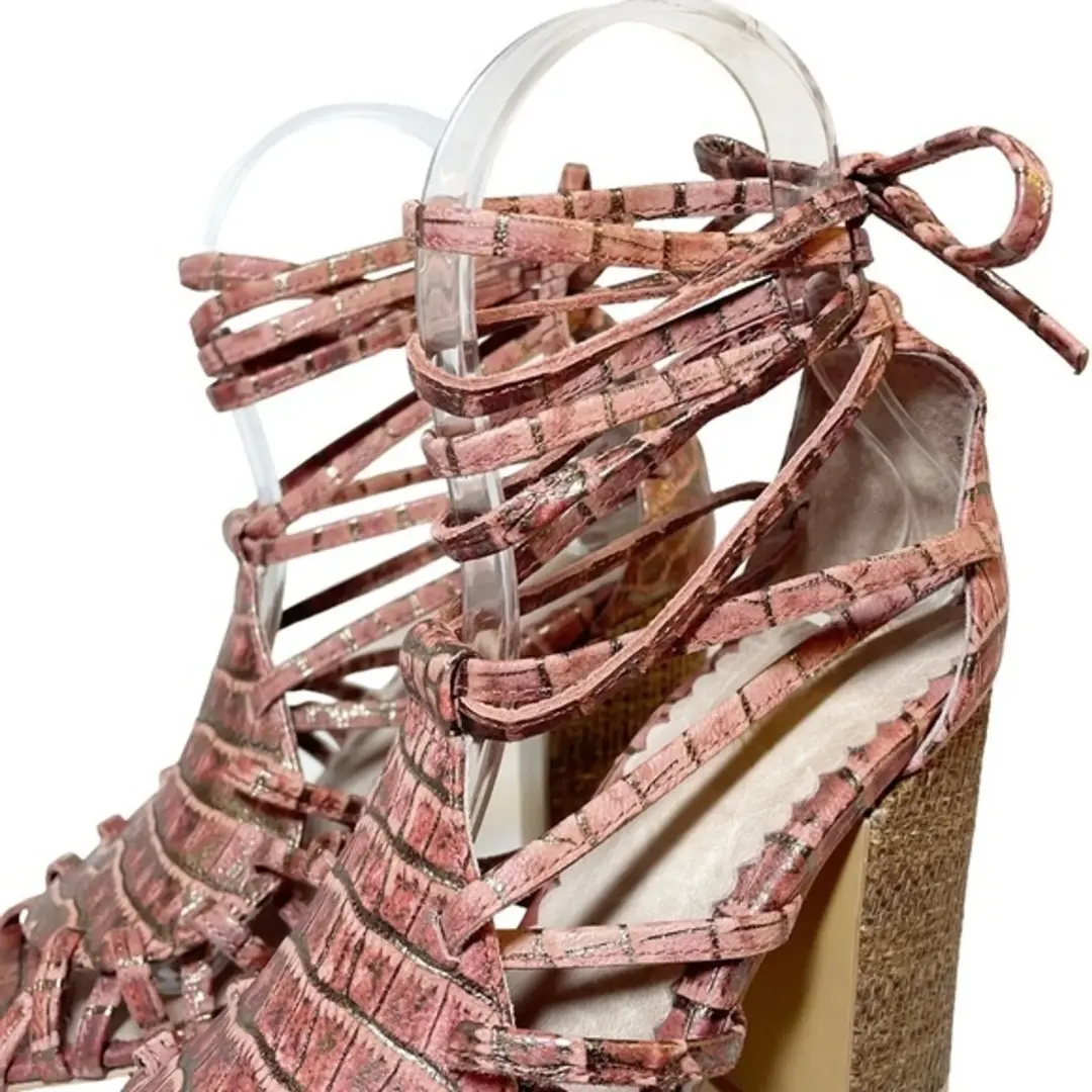 Anthropologie Miss Albright 踝包带波西米亚凉鞋腮红皮革 6.5 码-