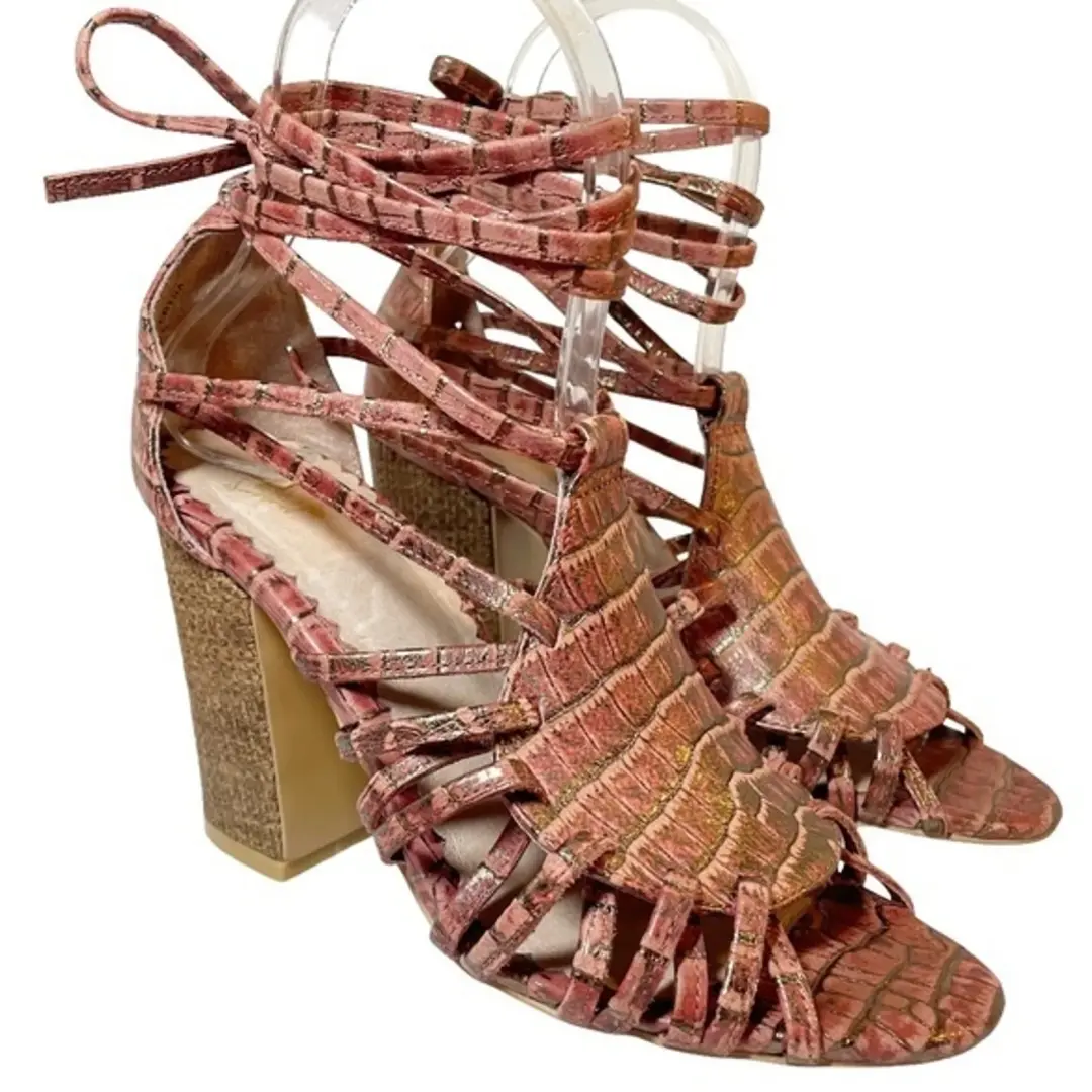 Anthropologie Miss Albright 踝包带波西米亚凉鞋腮红皮革 6.5 码-