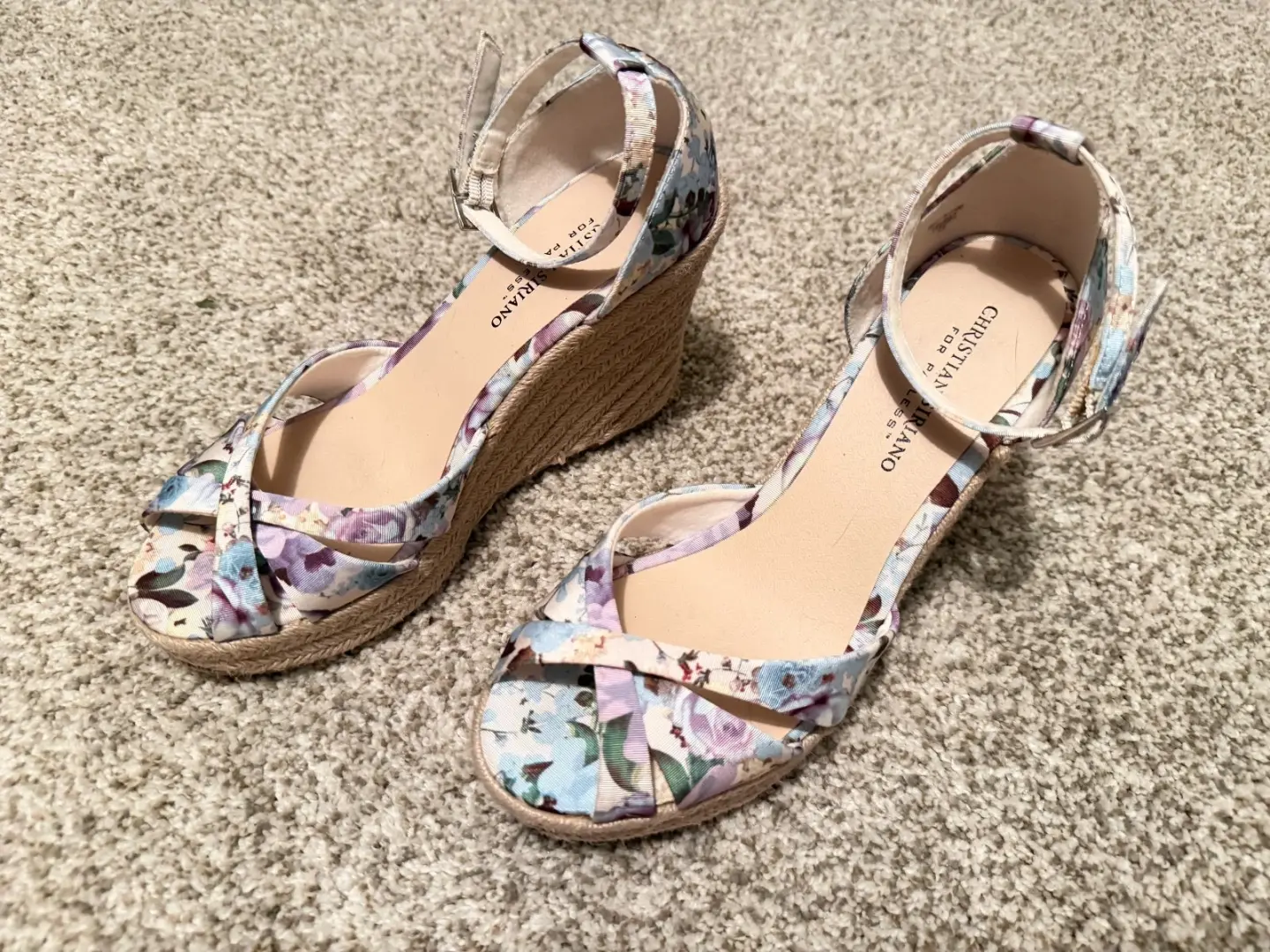 Christian Siriano 粉彩花卉帆布楔形凉鞋 8 码-