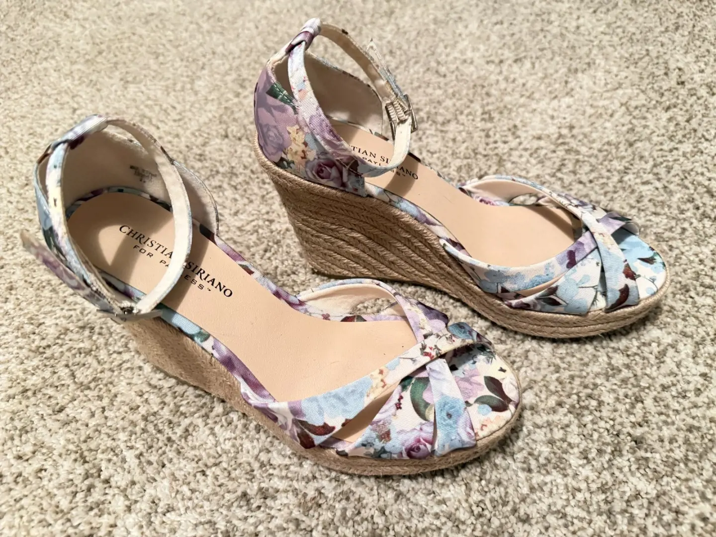 Christian Siriano 粉彩花卉帆布楔形凉鞋 8 码-