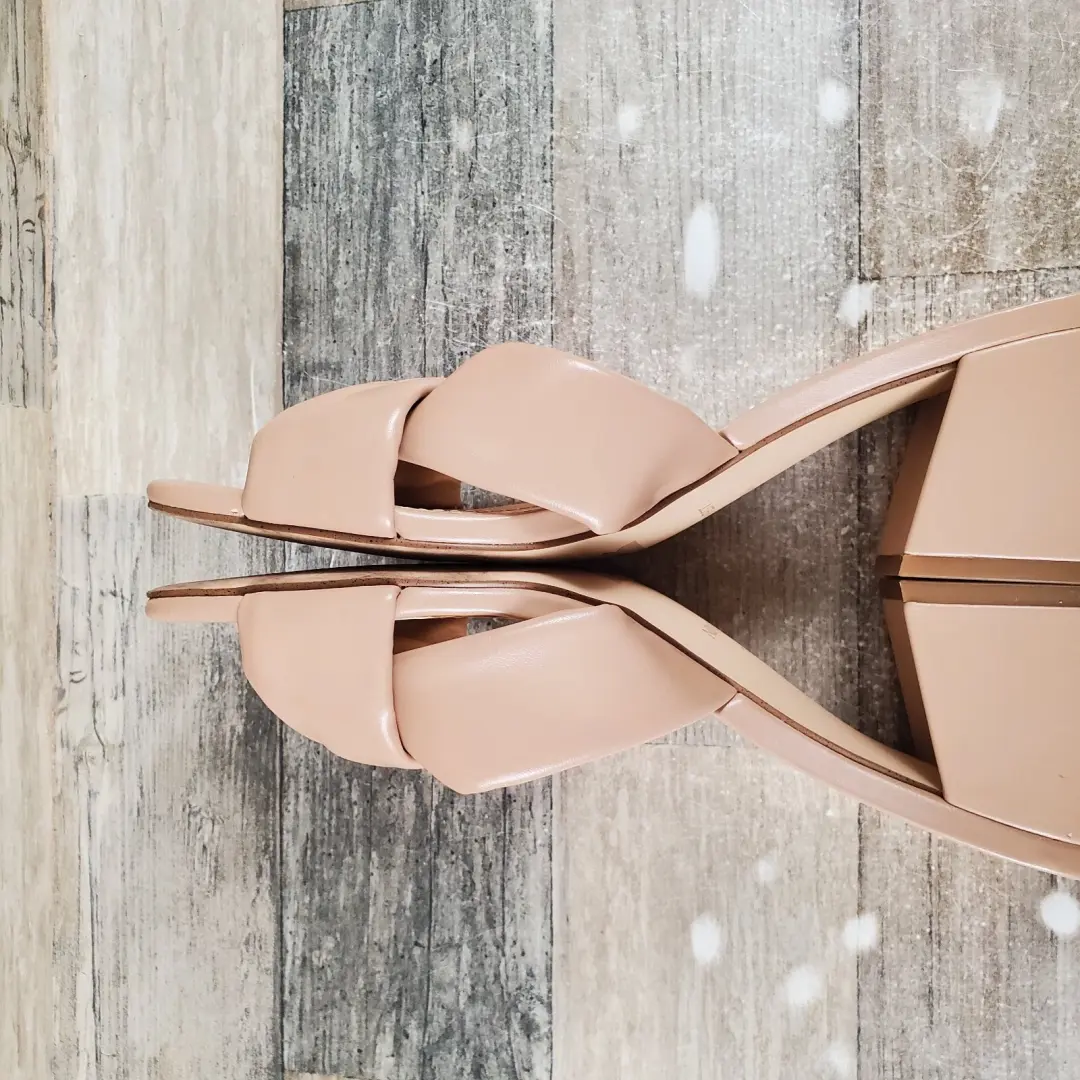 Nine West Gather 3 女式凉鞋 7.5 M 码暖腮红皮革懒人粗跟-