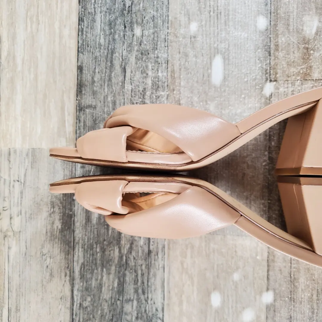 Nine West Gather 3 女式凉鞋 7.5 M 码暖腮红皮革懒人粗跟-