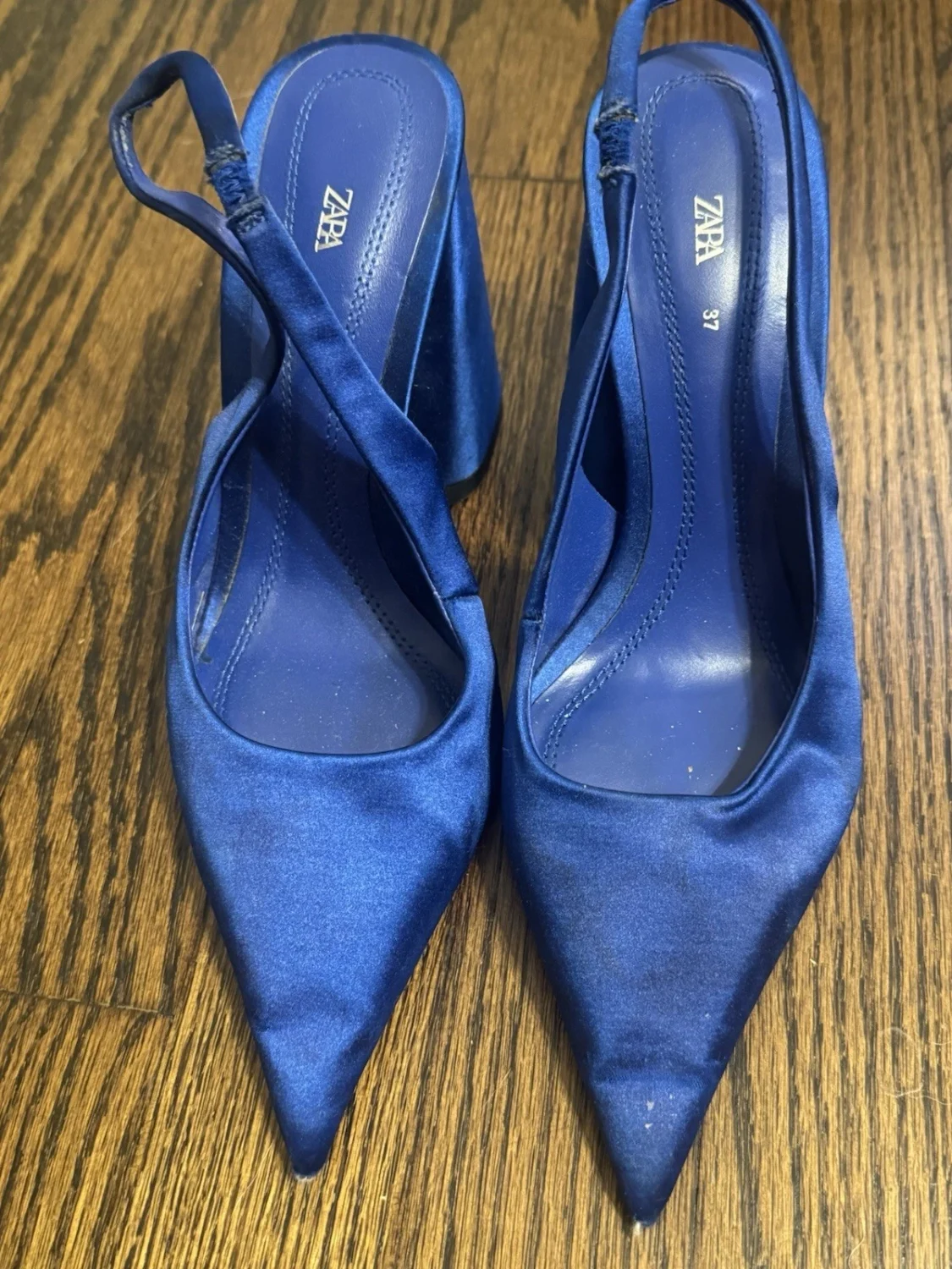 ZARA 蓝色合成尖头露跟绑带懒人鞋 37-
