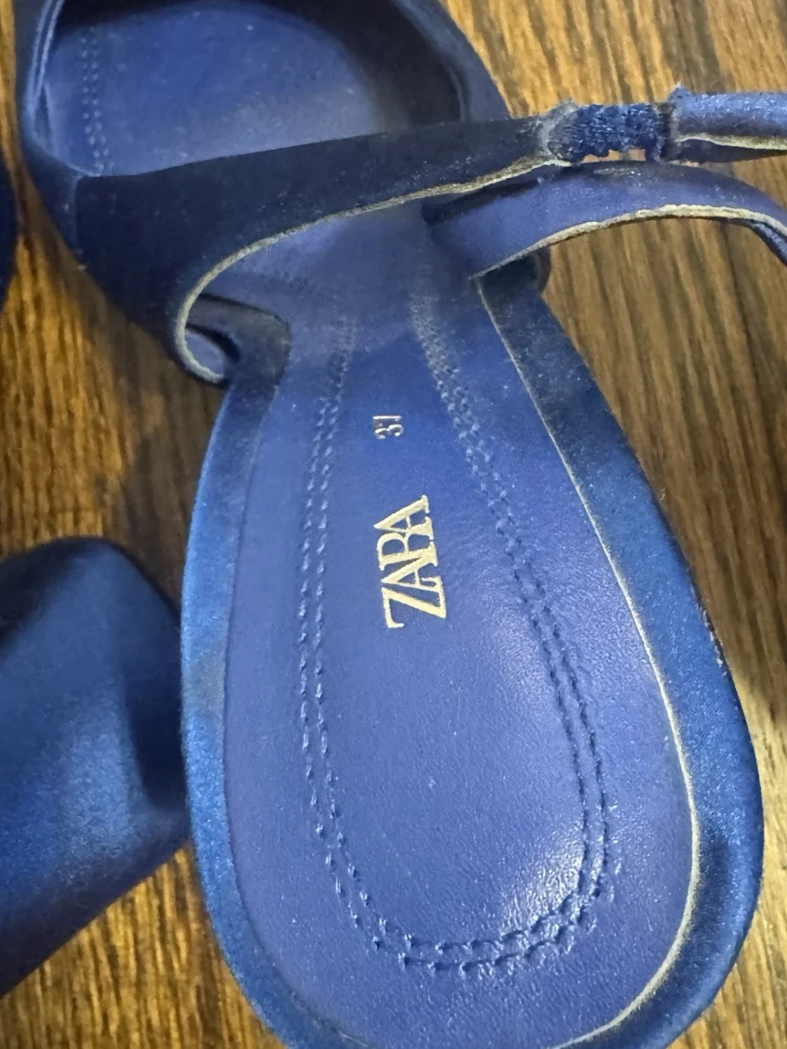 ZARA 蓝色合成尖头露跟绑带懒人鞋 37-