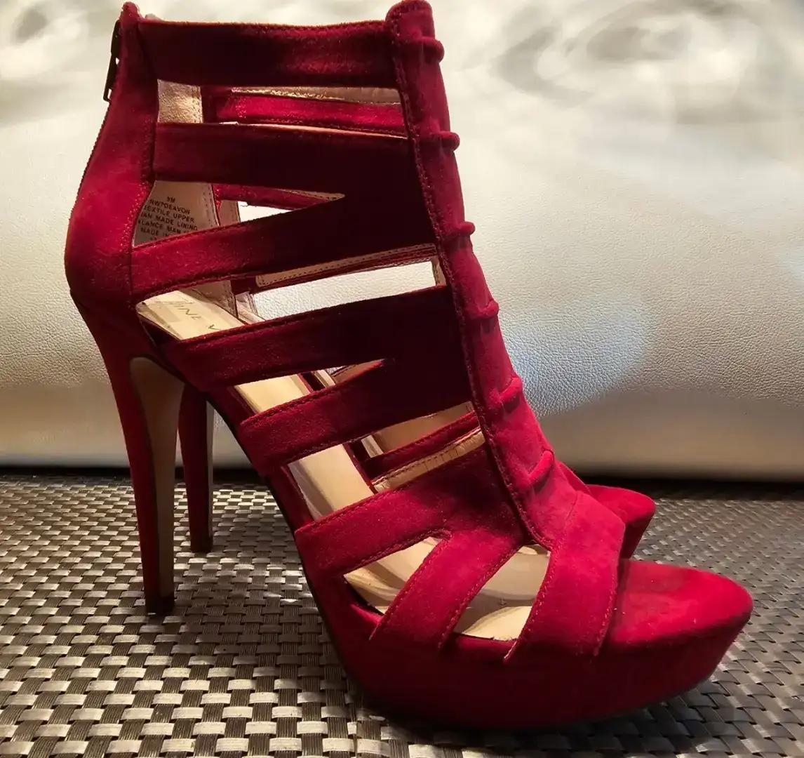 红色 PLATFORM STILETTO HEELS 绑带露趾 5 英寸高跟鞋 9M 码-