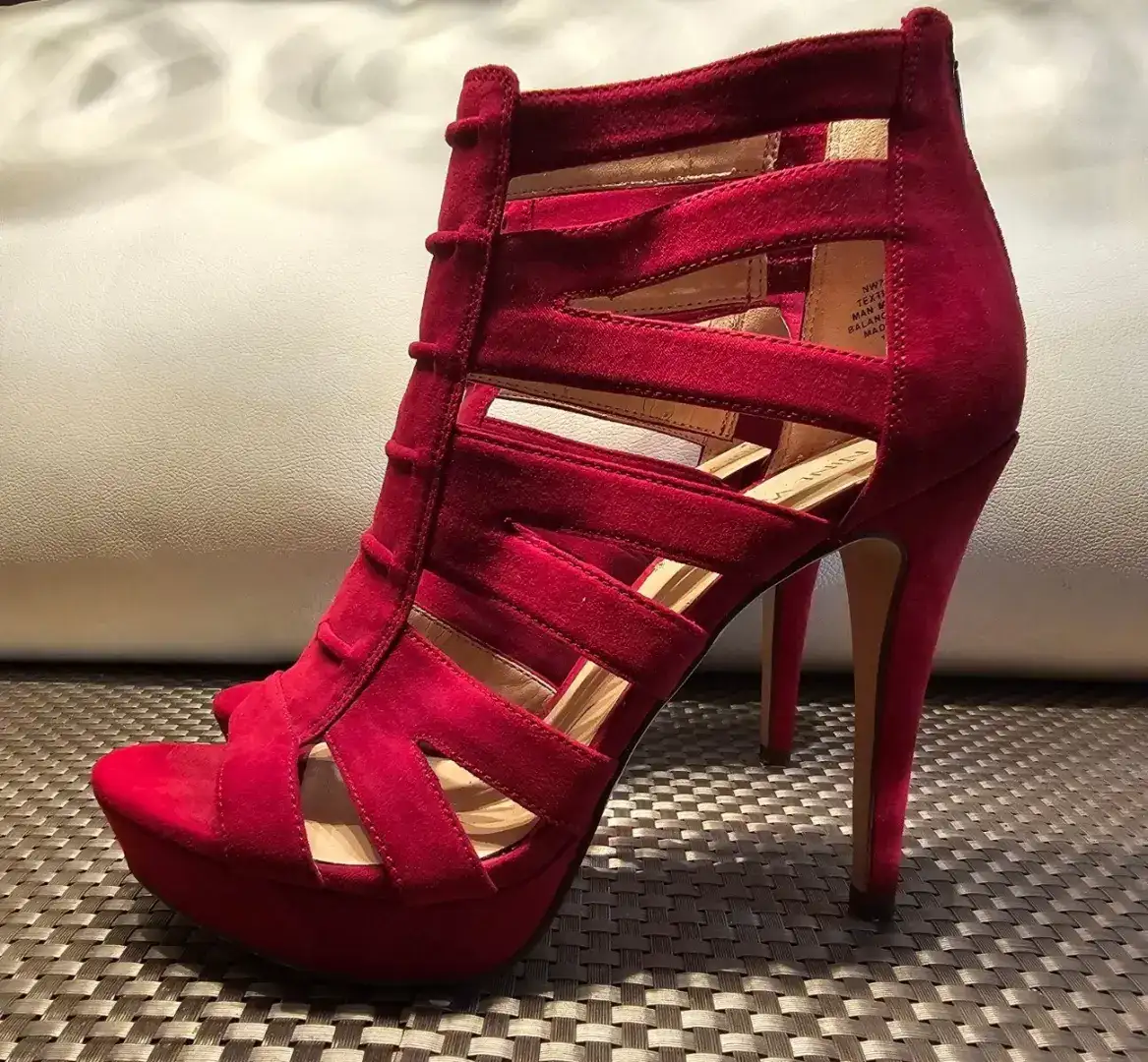 红色 PLATFORM STILETTO HEELS 绑带露趾 5 英寸高跟鞋 9M 码-