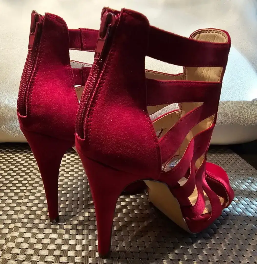 红色 PLATFORM STILETTO HEELS 绑带露趾 5 英寸高跟鞋 9M 码-