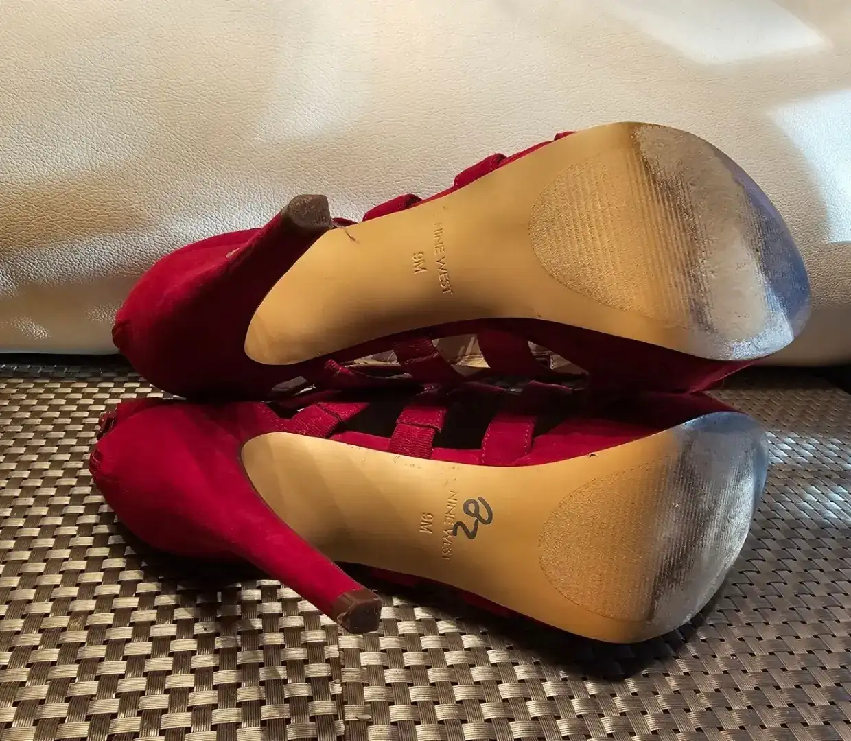 红色 PLATFORM STILETTO HEELS 绑带露趾 5 英寸高跟鞋 9M 码-