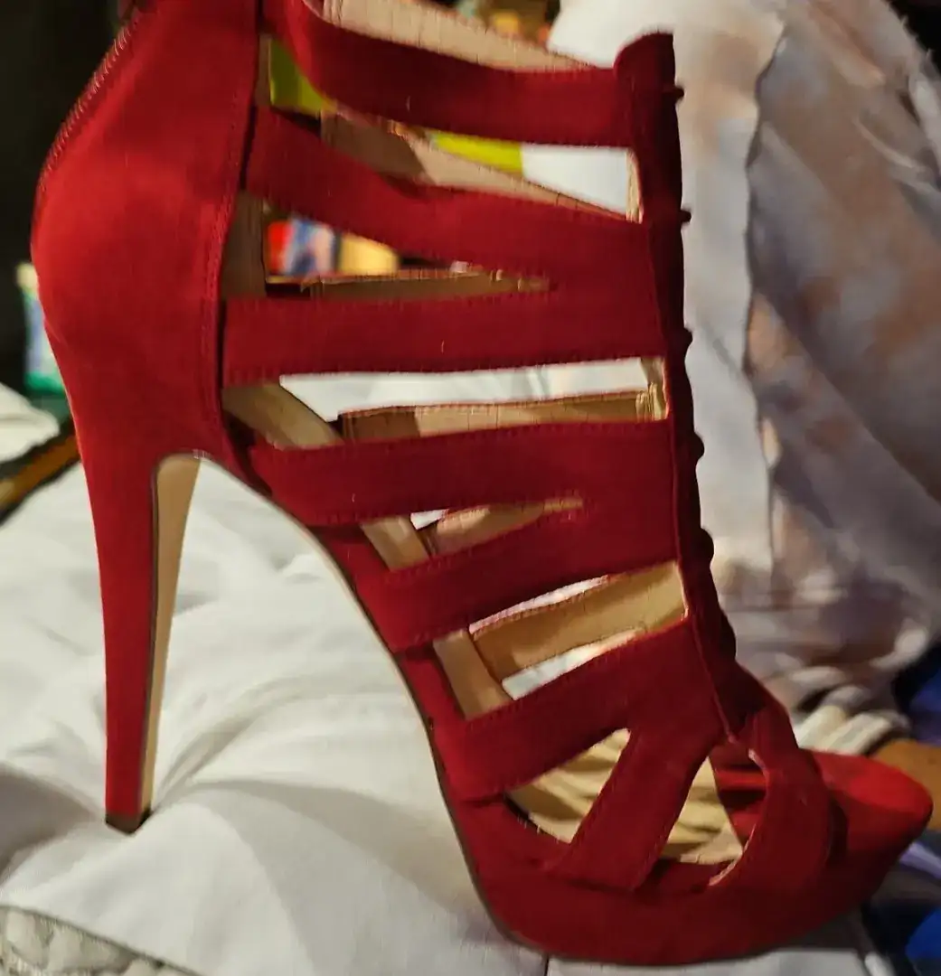 红色 PLATFORM STILETTO HEELS 绑带露趾 5 英寸高跟鞋 9M 码-
