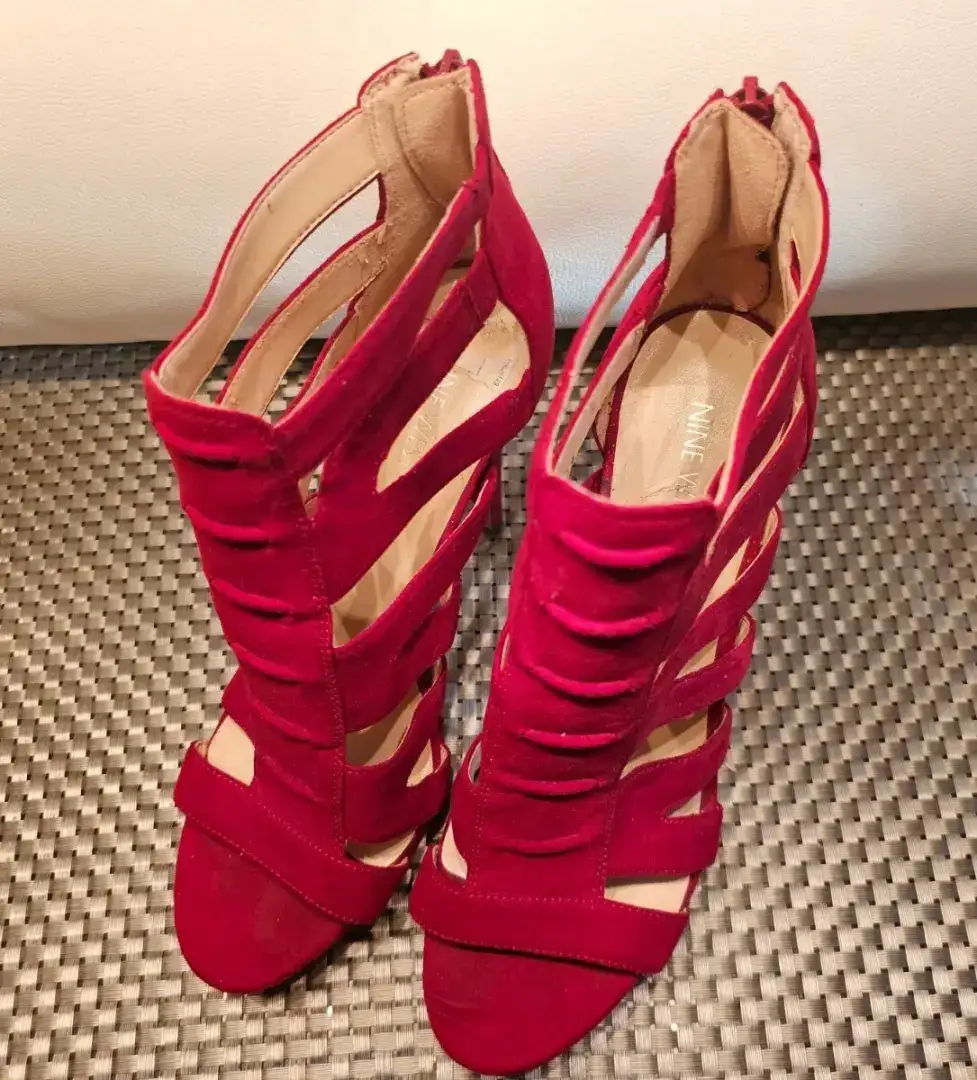 红色 PLATFORM STILETTO HEELS 绑带露趾 5 英寸高跟鞋 9M 码-