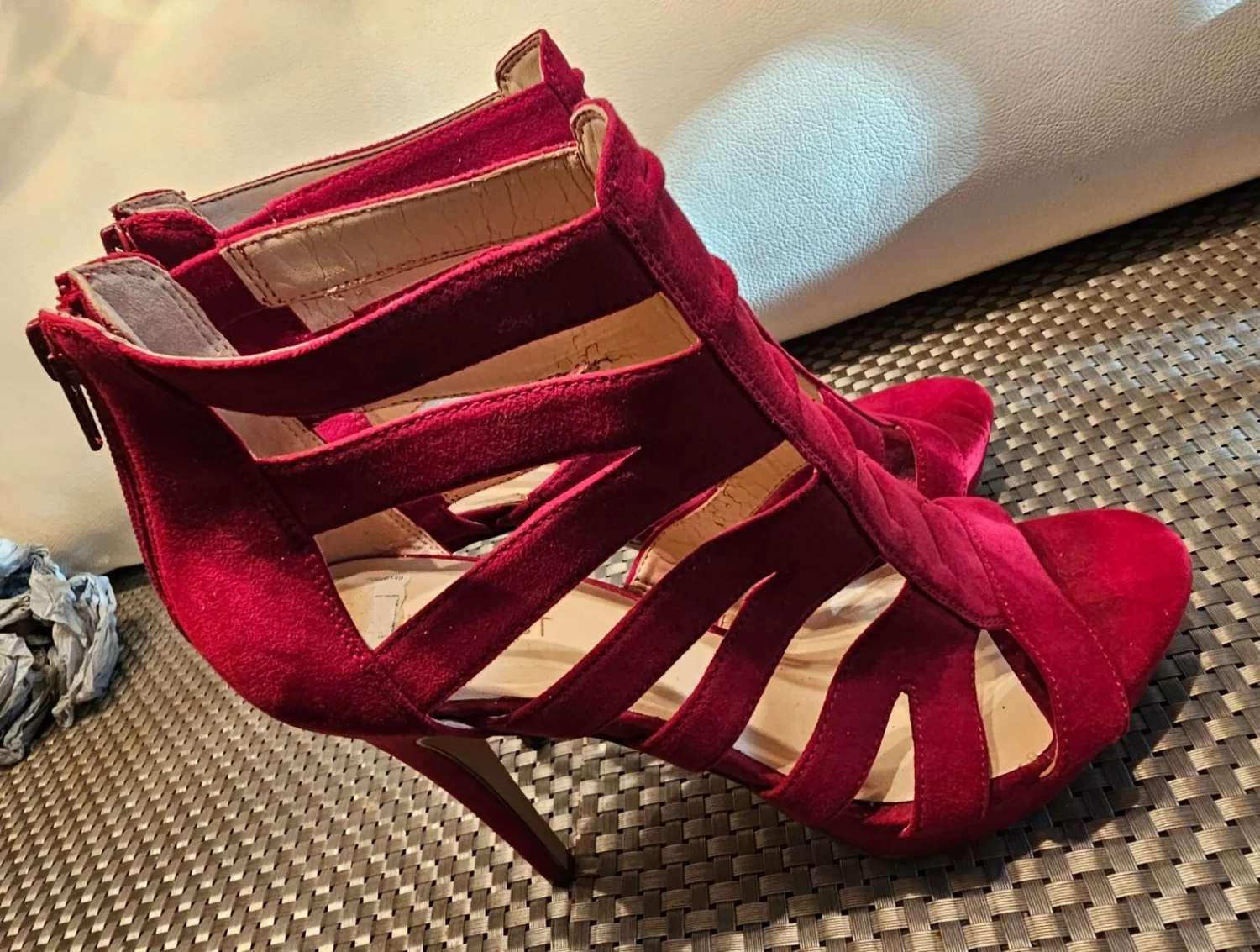 红色 PLATFORM STILETTO HEELS 绑带露趾 5 英寸高跟鞋 9M 码-