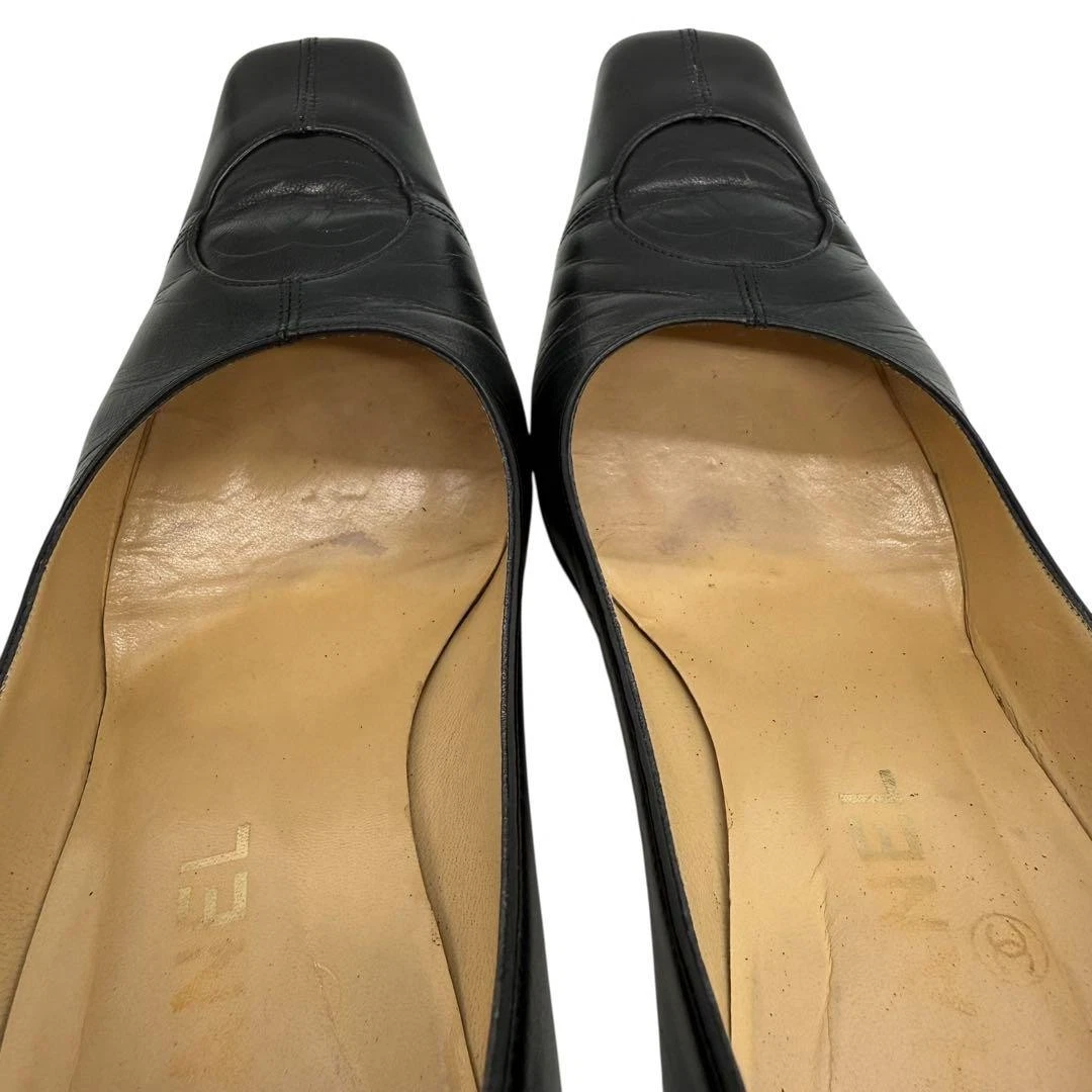 罕见香奈儿 Coco Mark 方头高跟鞋高跟鞋黑色尺寸 EU37.5 / US7.5 正品-
