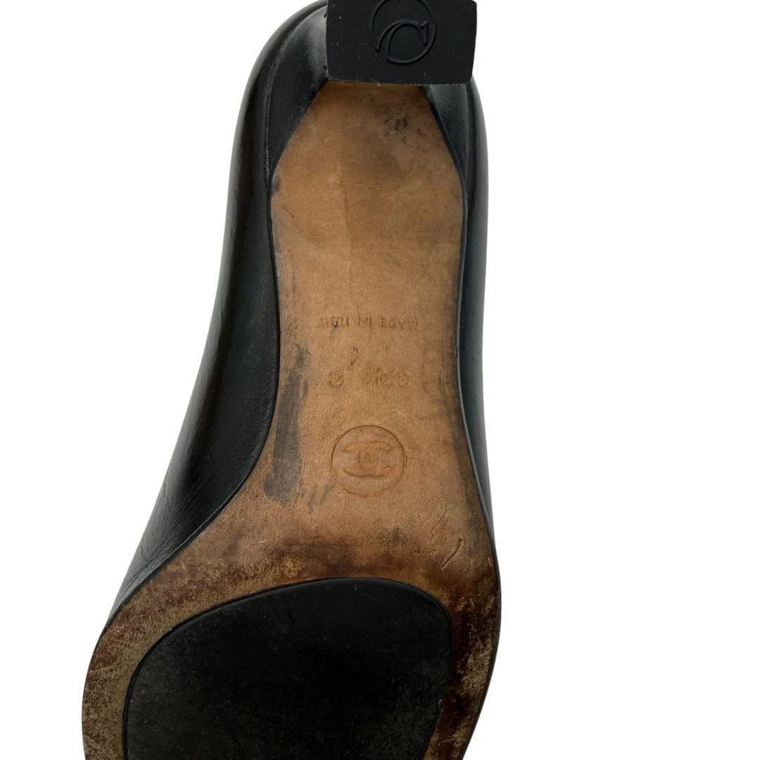 罕见香奈儿 Coco Mark 方头高跟鞋高跟鞋黑色尺寸 EU37.5 / US7.5 正品-
